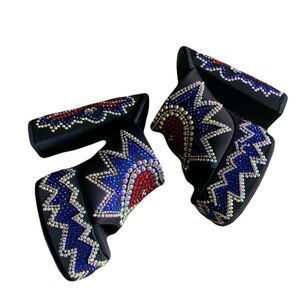 Azalea Wang 7.5 Lola Heart Rhinestone Embellished Platform Wedge Mule Heels